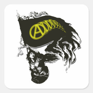 Anarcho Kapitalist Tattered Flagge mit Dame Quadratischer Aufkleber