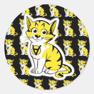 Anarkitty AnCat AnCap Muster-Schwarzes und Gelb Runder Aufkleber