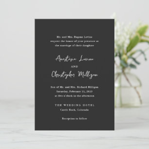Anastasia Charcoal Black Elegant Wedding Einladung