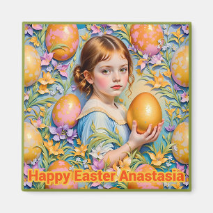 ANASTASIA ~ Frohe Ostern ~ Mädchen mit goldenem Ei Magnet