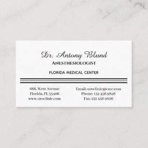Anästhesiologe Simple White and Black Visitenkarte