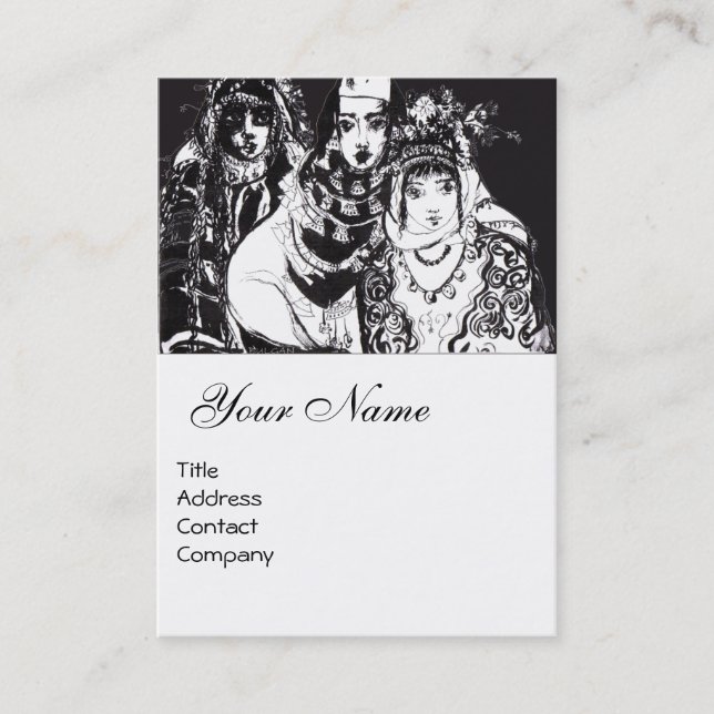 ANATOLIAN GIRLS Schwarz-weiße ethische Mode Zeichn Visitenkarte (Vorderseite)