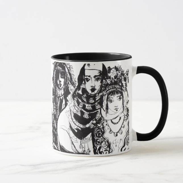 ANATOLIAN GIRLS Schwarz-weiße ethnische Mode Tasse (Rechts)