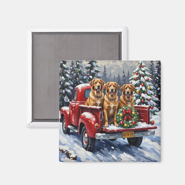 Anatolian Shepherd Dog Christmas Red Truck Holiday Magnet (Vorderseite/Rückseite)