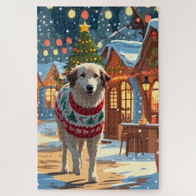 Anatolian Shepherd Dog Christmas Snow Holiday Puzzle (Vertikal)