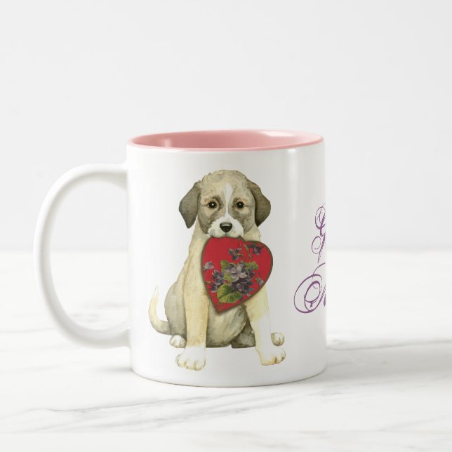 Anatolian Shepherd Dog Heart Mama Zweifarbige Tasse (Links)