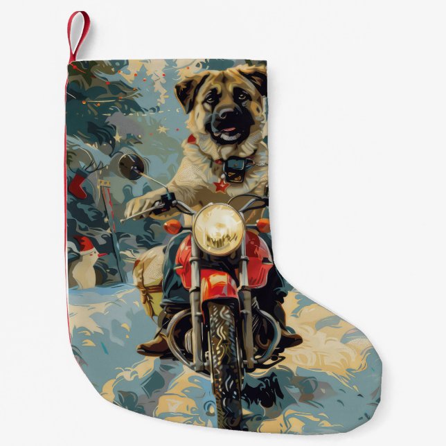 Anatolian Shepherd Dog Riding Motorrad Weihnachten Kleiner Weihnachtsstrumpf (Vorderseite)