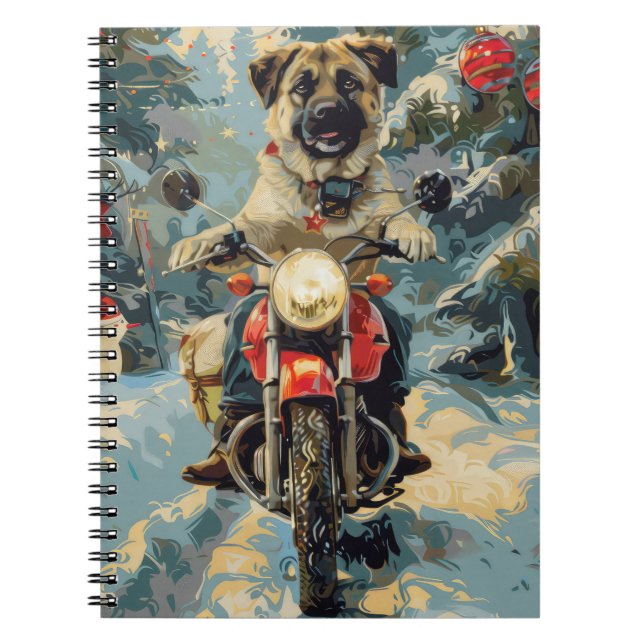 Anatolian Shepherd Dog Riding Motorrad Weihnachten Notizblock (Vorderseite)
