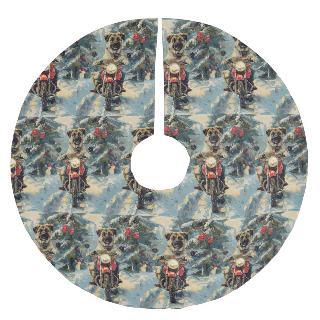 Anatolian Shepherd Dog Riding Motorrad Weihnachten Polyester Weihnachtsbaumdecke (Vorderseite)