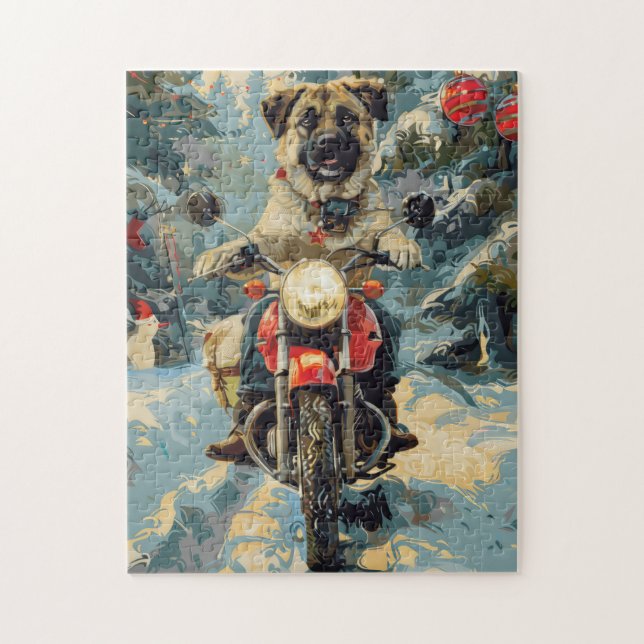 Anatolian Shepherd Dog Riding Motorrad Weihnachten Puzzle (Vertikal)
