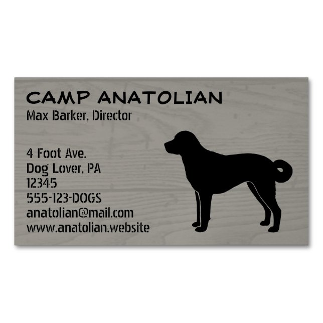Anatolian Shepherd Dog Silhouette Imitate Wood Sty Magnetische Visitenkarte (Vorderseite)