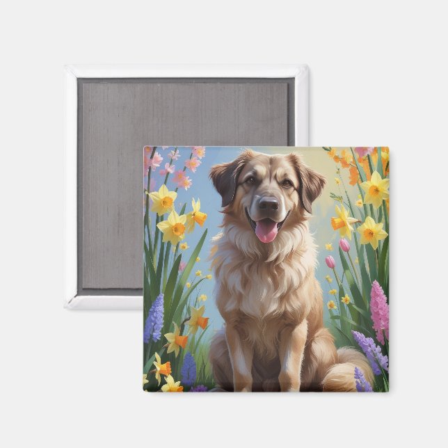 Anatolian Shepherd Dog Spring Blumen Malerei Magnet (Vorderseite/Rückseite)