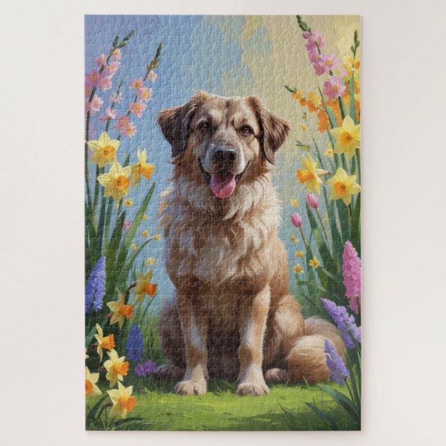 Anatolian Shepherd Dog Spring Blumen Malerei Puzzle (Vertikal)