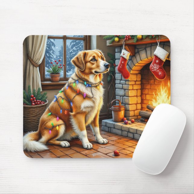 Anatolian Shepherd Fireplace with Christmas Lights Mousepad (Mit Mouse)