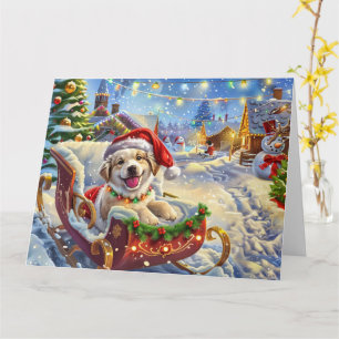 Anatolian Shepherd in Sleigh Snow Weihnachten Karte