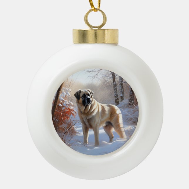 Anatolian Shepherd Let It Snow Christmas Keramik Kugel-Ornament (Vorderseite)