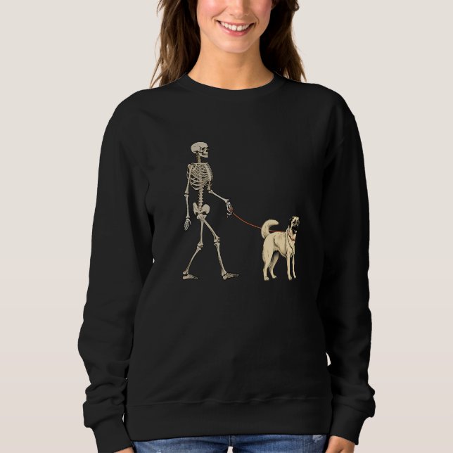 Anatolian Shepherd Skeleton Dog Walking Halloween  Sweatshirt (Vorderseite)