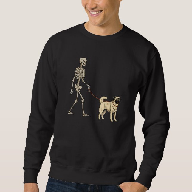 Anatolian Shepherd Skeleton Dog Walking Halloween  Sweatshirt (Vorderseite)