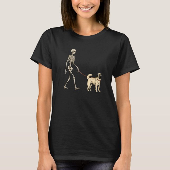Anatolian Shepherd Skeleton Dog Walking Halloween  T-Shirt (Vorderseite)