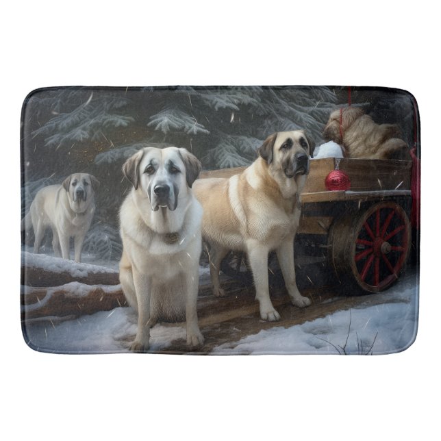 Anatolian Shepherd Snowy Sleigh Weihnachtsdekor Badematte (Vorderseite)