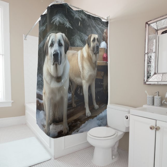 Anatolian Shepherd Snowy Sleigh Weihnachtsdekor Duschvorhang (Beispiel)