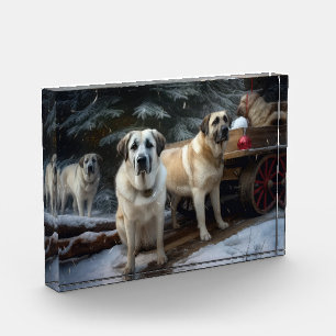 Anatolian Shepherd Snowy Sleigh Weihnachtsdekor Fotoblock
