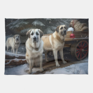 Anatolian Shepherd Snowy Sleigh Weihnachtsdekor Geschirrtuch