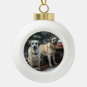 Anatolian Shepherd Snowy Sleigh Weihnachtsdekor Keramik Kugel-Ornament
