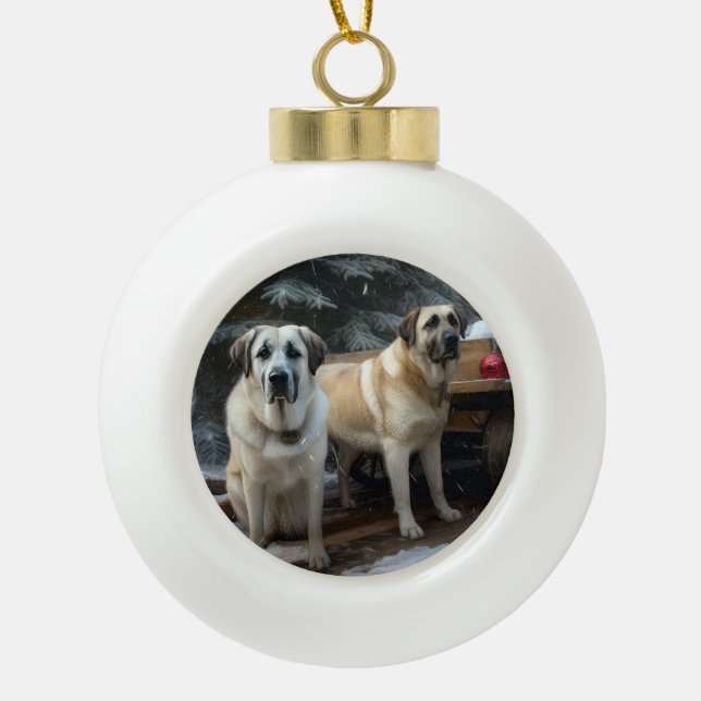 Anatolian Shepherd Snowy Sleigh Weihnachtsdekor Keramik Kugel-Ornament (Vorderseite)