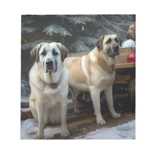 Anatolian Shepherd Snowy Sleigh Weihnachtsdekor Notizblock (Vorderseite)