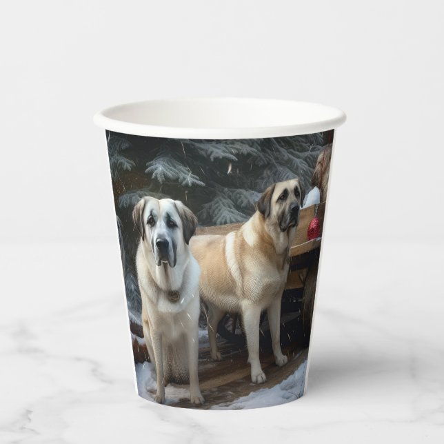 Anatolian Shepherd Snowy Sleigh Weihnachtsdekor Pappbecher (Vorderseite)