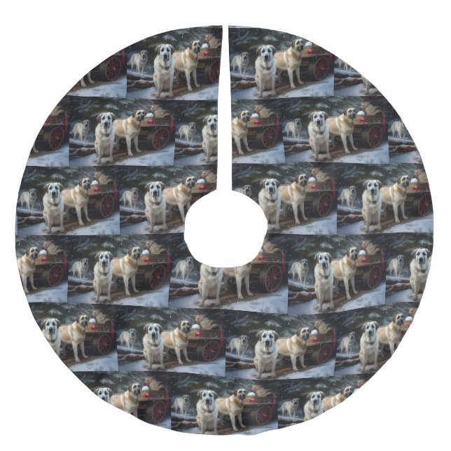 Anatolian Shepherd Snowy Sleigh Weihnachtsdekor Polyester Weihnachtsbaumdecke (Vorderseite)