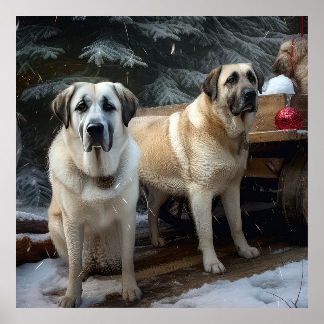 Anatolian Shepherd Snowy Sleigh Weihnachtsdekor Poster (Vorne)