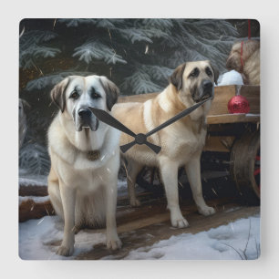 Anatolian Shepherd Snowy Sleigh Weihnachtsdekor Quadratische Wanduhr