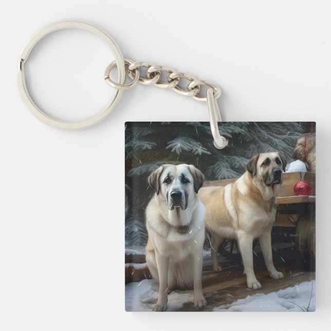 Anatolian Shepherd Snowy Sleigh Weihnachtsdekor Schlüsselanhänger (Vorderseite)