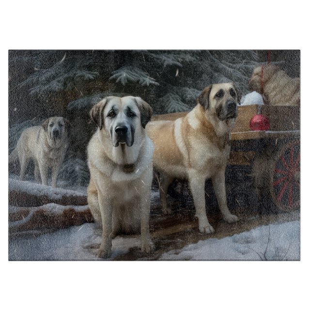 Anatolian Shepherd Snowy Sleigh Weihnachtsdekor Schneidebrett (Vorderseite)