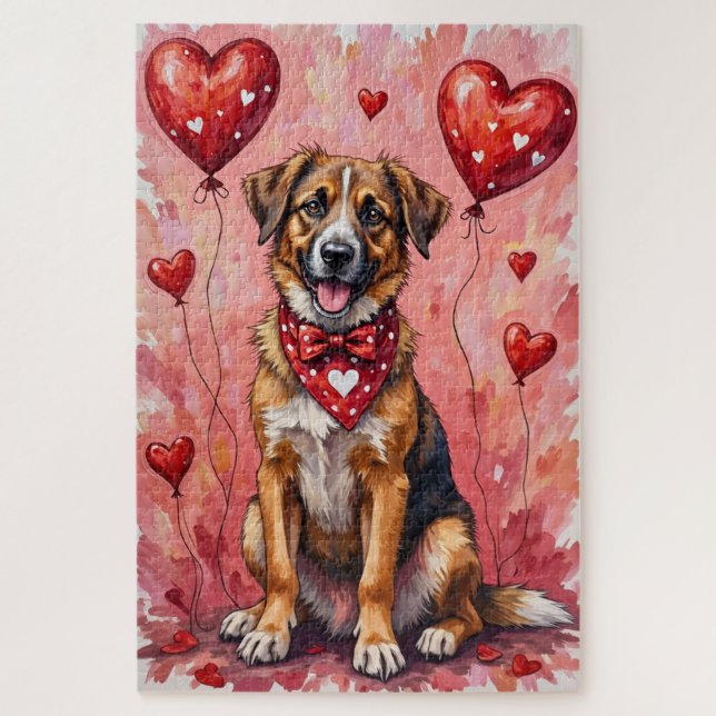 Anatolian Shepherd Valentine Dog Art with Hearts Puzzle (Vertikal)