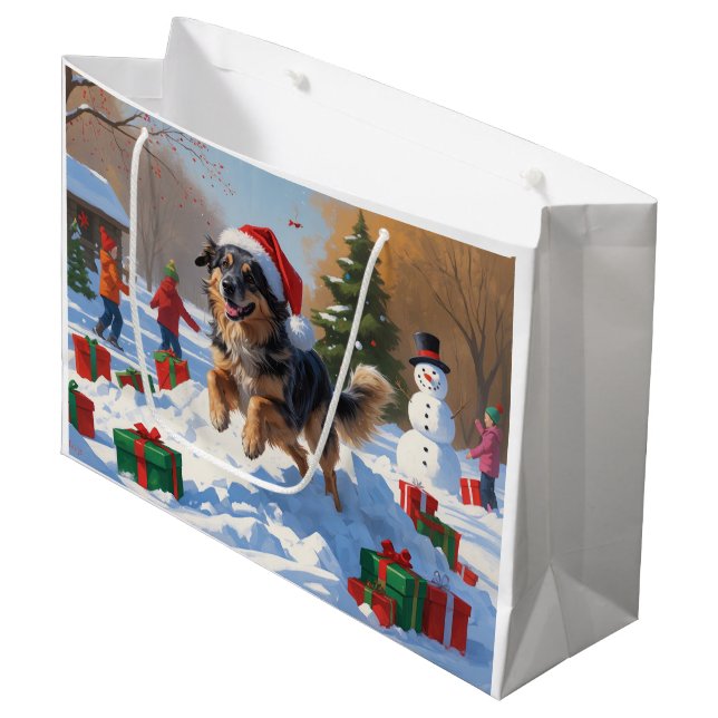 Anatolian Shepherd Weihnachtsfest Schnee Große Geschenktüte (Vorderseite Schrägansicht)