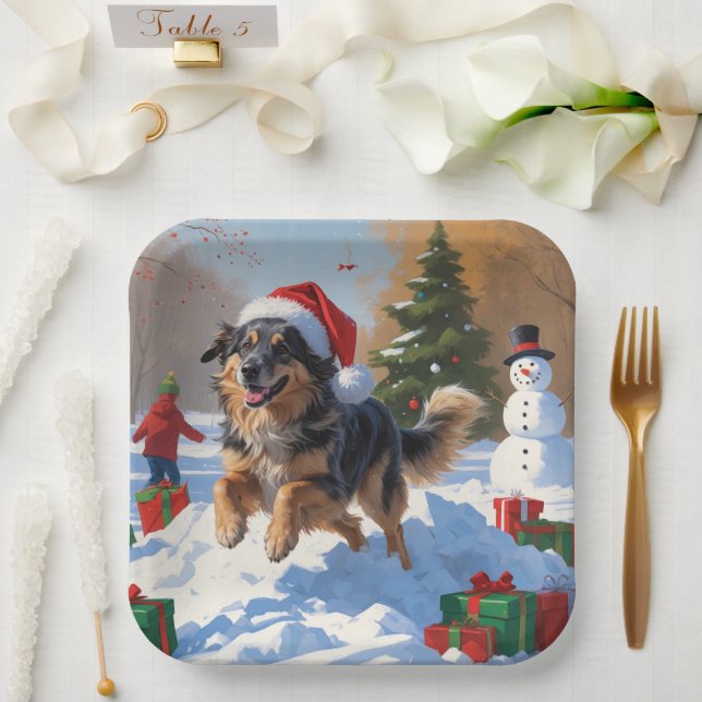 Anatolian Shepherd Weihnachtsfest Schnee Pappteller (Hochzeit)