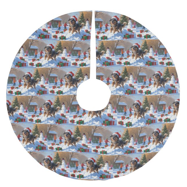 Anatolian Shepherd Weihnachtsfest Schnee Polyester Weihnachtsbaumdecke (Vorderseite)