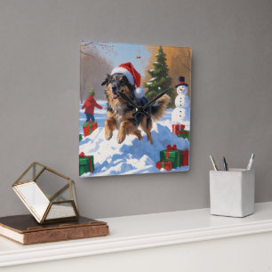 Anatolian Shepherd Weihnachtsfest Schnee Quadratische Wanduhr