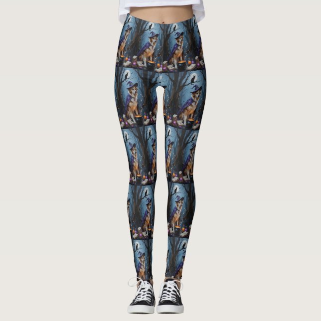 Anatolian Shepherd Whimsical Halloween Malerei Leggings (Vorderseite)