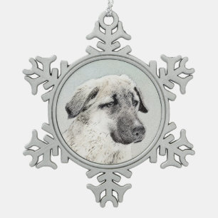 Anatolische Hirtenmalerei - Original Hundekunst Schneeflocken Zinn-Ornament