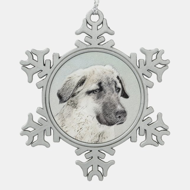 Anatolische Hirtenmalerei - Original Hundekunst Schneeflocken Zinn-Ornament (Vorderseite)