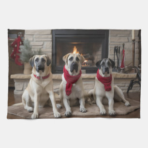 Anatolischer Hirtenhund am Kamin Weihnachten Geschirrtuch