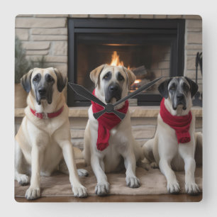 Anatolischer Hirtenhund am Kamin Weihnachten Quadratische Wanduhr