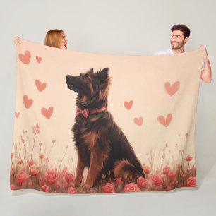 Anatolischer Hirtenhund mit Rosen - Valentinstag Fleecedecke