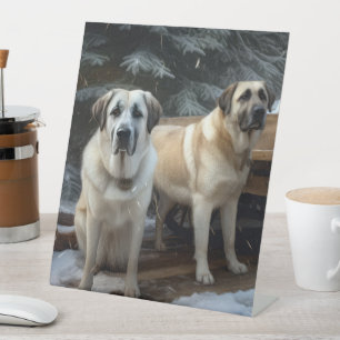 Anatolischer Hirtenhund Schnee Schlitten Weihnacht Sockelschild