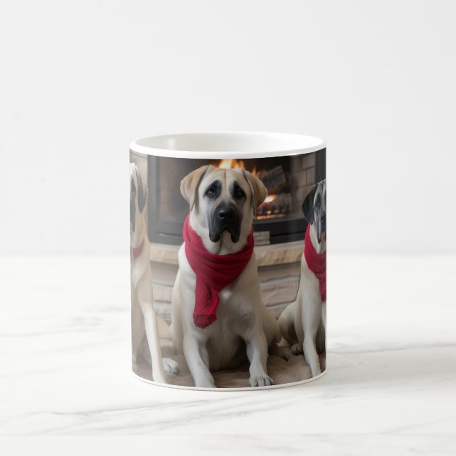 Anatolischer Schäferhund am Feuerplatz Weihnachten Kaffeetasse (Mittel)