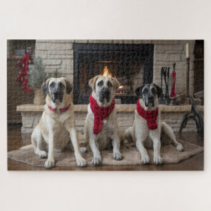 Anatolischer Schäferhund am Feuerplatz Weihnachten Puzzle